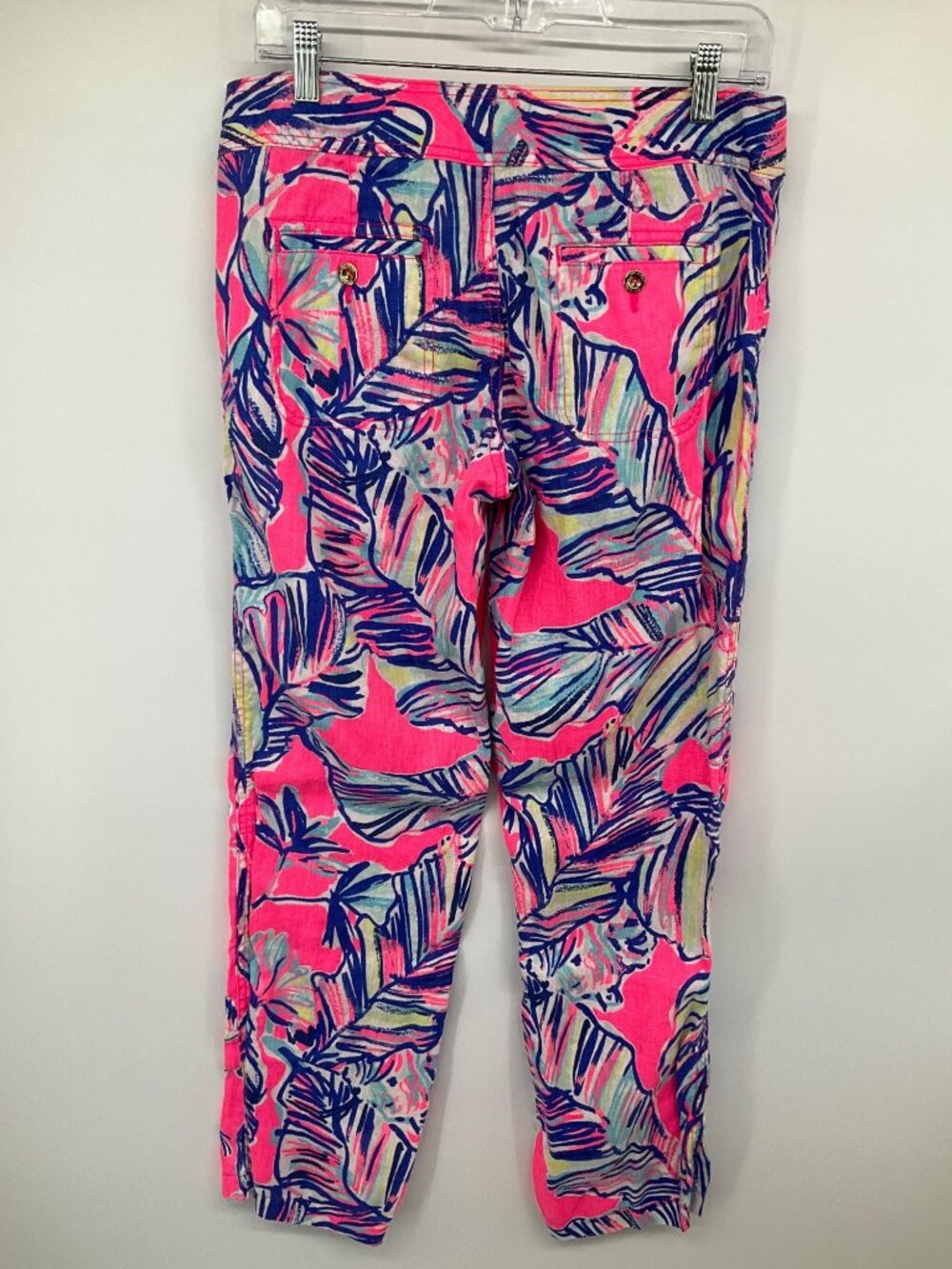 Lilly Pulitzer Galley Pants size 4 Tiki Pink Cabana Crazed 100%‎ Linen Wide Leg - Picture 7 of 9